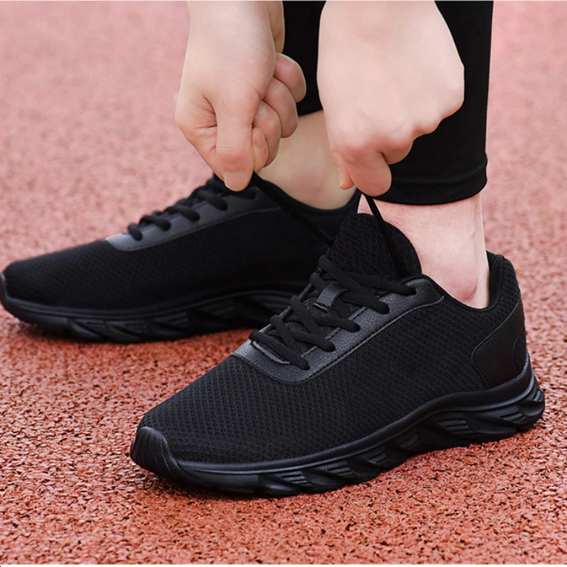 2025 novos homens ao ar livre anti deslizamento de fundo plano malha caminhadas sapatos femininos preto tênis casuais esportes sapatos leves