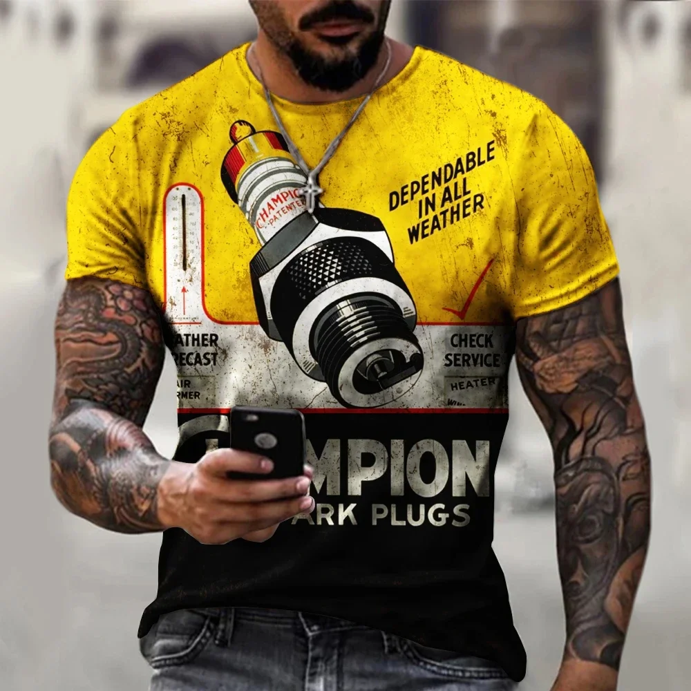 3D-T-Shirts für Herren, Vintage-Öl-T-Shirt, Street-Fashion, Castrol-Print, kurzärmelig, locker geschnitten, Oversize-Motorrad-T-Shirt, Oberteile, T-Shirts – Detail 12
