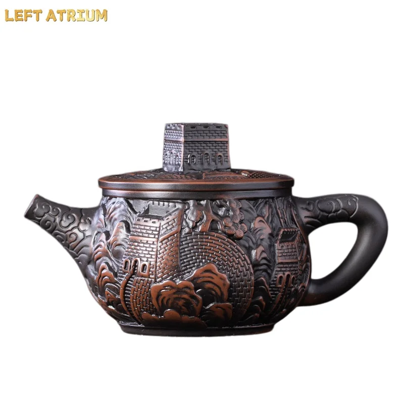 Jianshui Clay Purple Pottery Teapot Hand Painted Antique Relief Teapot Household Teapot Kungfu Tea Set Kettle