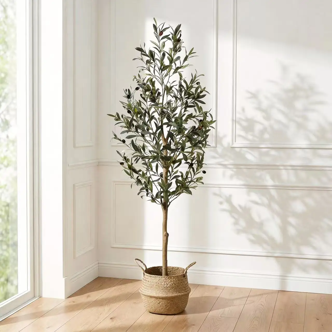 Arbre d'olivier artificiel HAUSPROFI 120/150/180cm - Plantes artificielles avec tronc en bois pour la décoration du salon, du bureau, décoration de printemps