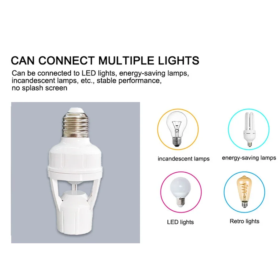 Motion Sensor Lamp Head Base 220V 110V E27 E26 Switch Bulb Holder Socket Adapter Converter Human Induction Infrared Body Sensor