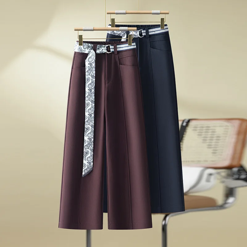 

Модные элегантные миниатюрные девятиточечные прямые брюки, осенние новые драпированные утягивающие универсальные повседневные брюки с высокой талией