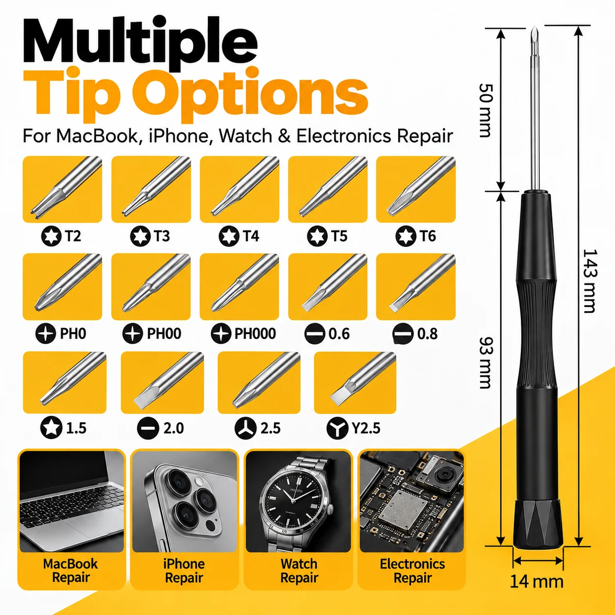 New Precision Screwdriver P2 P5 1.5 Pentalobe Y 2.5 Tri Wing PH00 PH000 T3 T4 T5 T6 for Macbook Air / Pro CellPhone Repair Tools