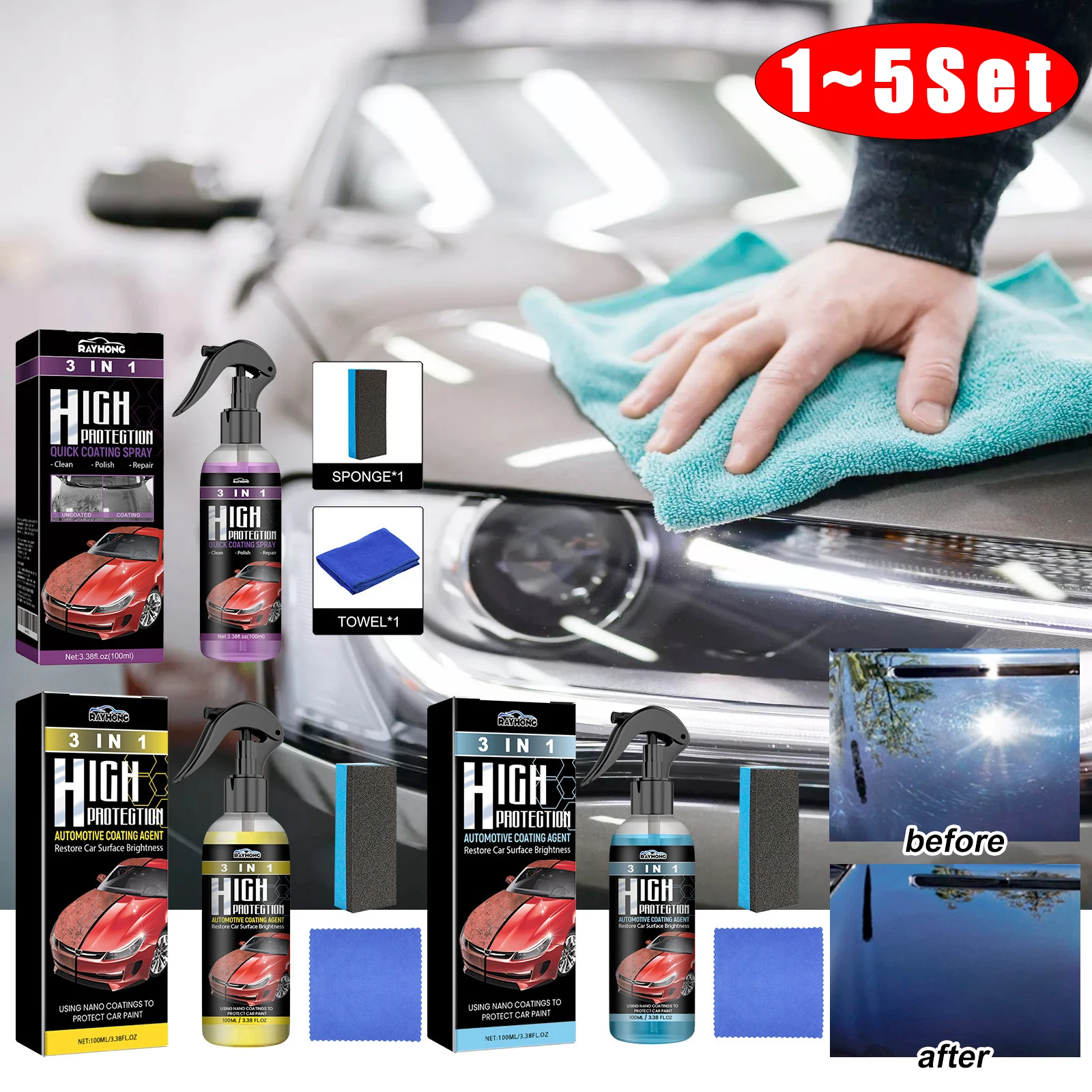 3 In 1 Rapid Ceramic Coating Fortify Car Wax Polish Spray Hydrophobic Intense Gloss Shine For Glass&Wheels&Paint Sealant Detail