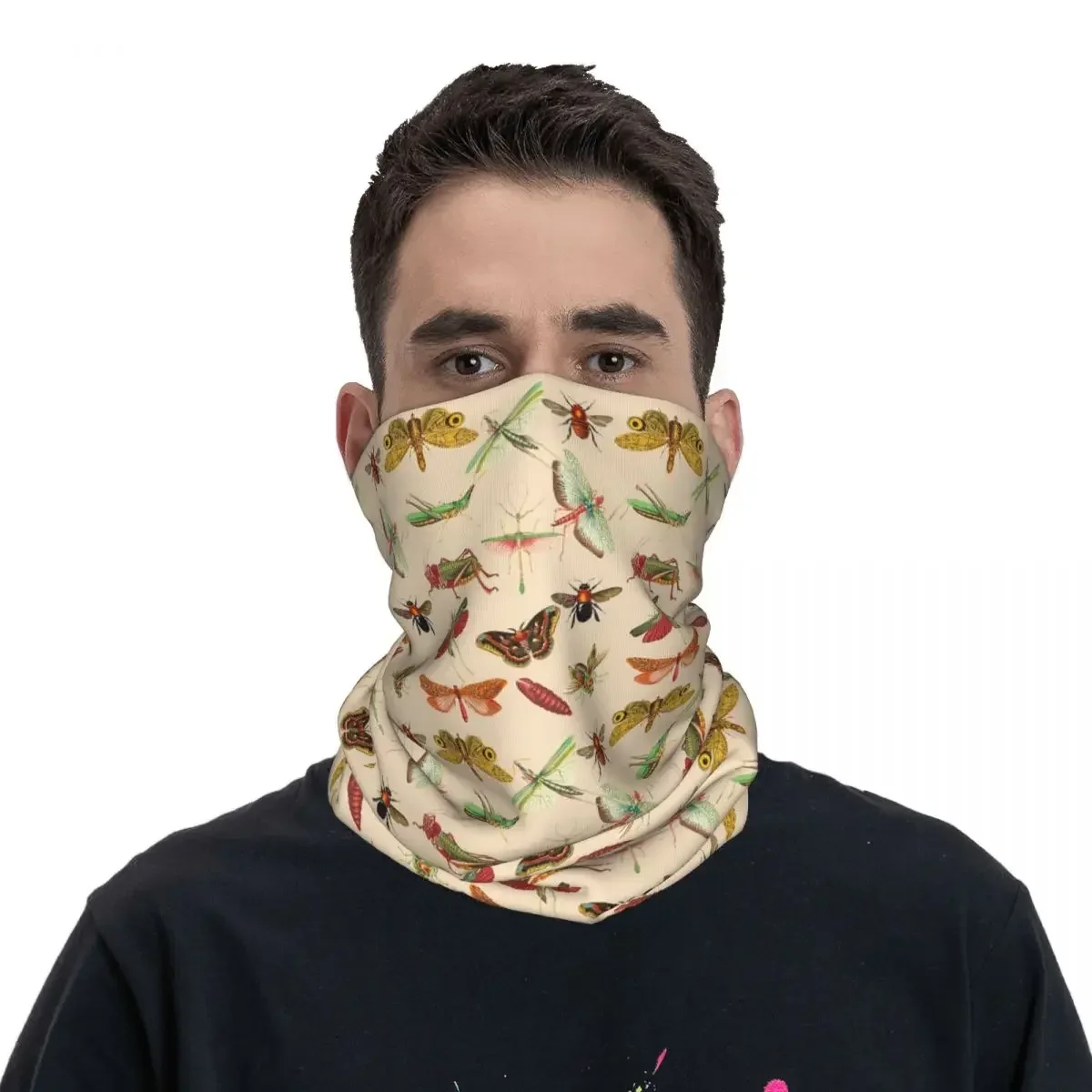 Vintage Bugs And Insects Illustration Bandana Neck Gaiter Printed Mask Scarf Multi-use FaceMask Hiking Fishing Unisex Adult