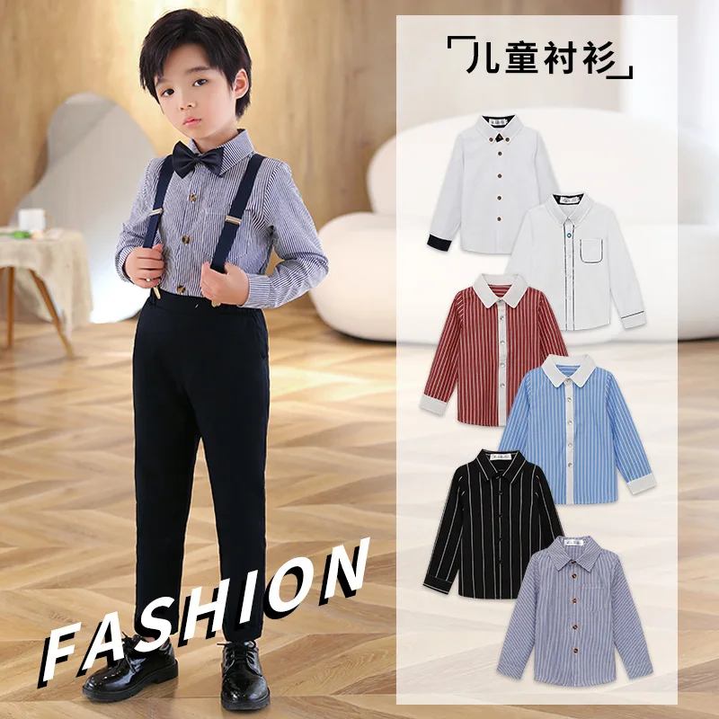 

Blue White Striped Wedding Boys Shirts Children Blouse Top Girls Niform for School 4 6 8 10 12 14 16 Years Unisex Kid Clothes