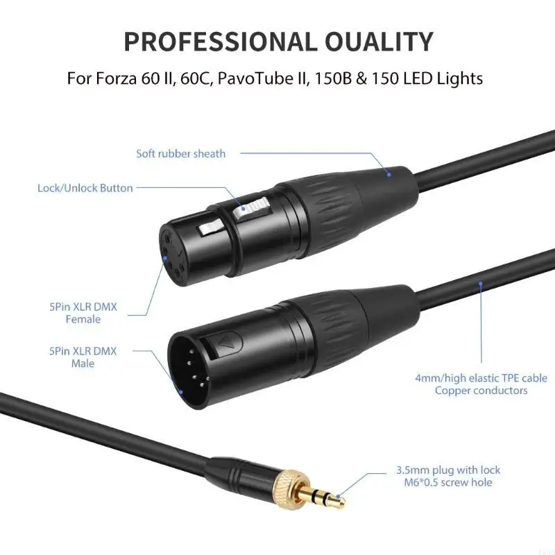 Y5JB 5 Pin 5Pin 3.5mm Gold Plated Locking Plug Splitter Wire for PavoSlim Series Light Stand