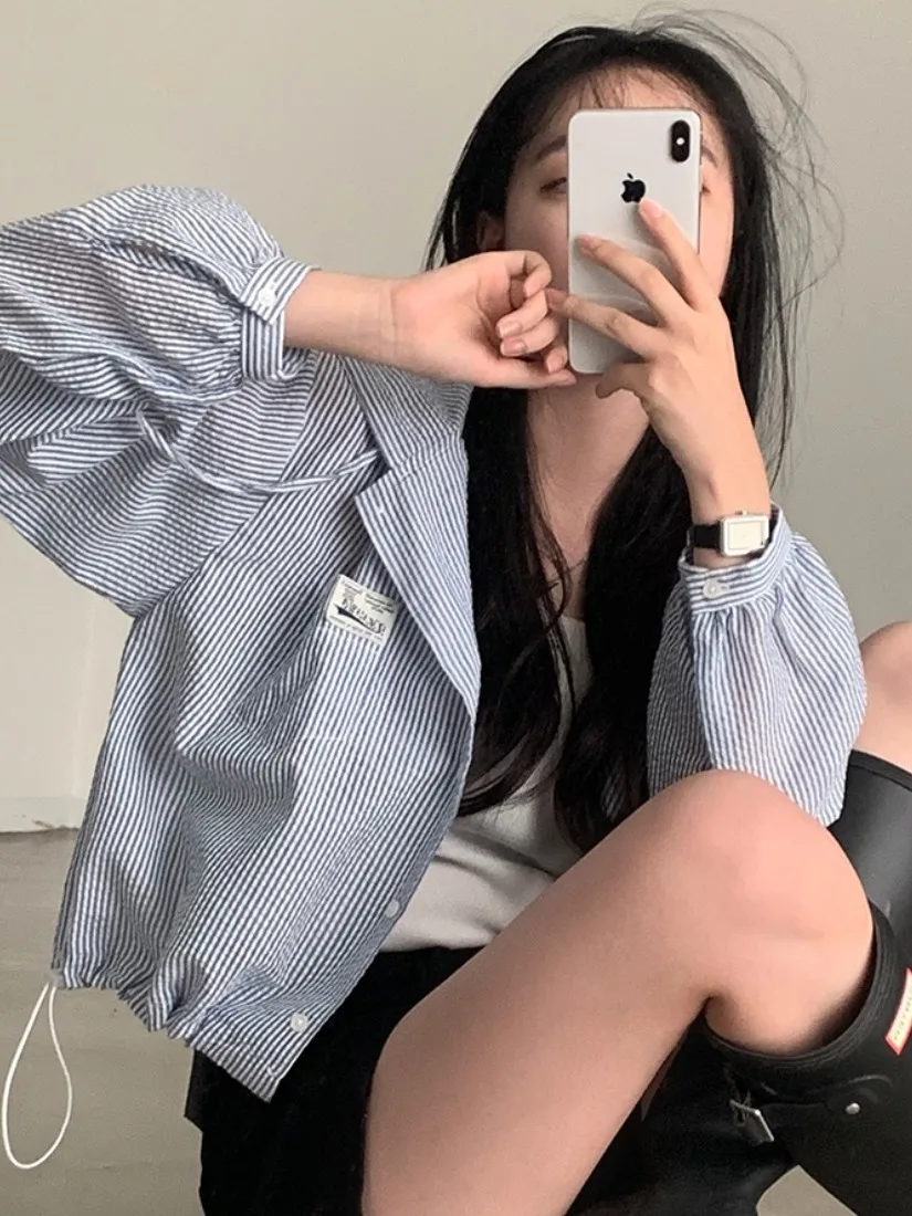 Chic Frühen Herbst Faion Vertikale Streifen Farbe Blo Mit Kapuze Lose Casual ort Mantel frauen Button up Sli Pendeln Tragen