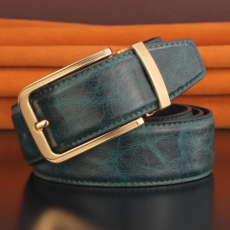Golden pin buckle designer belts men High Quality Green Waist Strap fashion luxury brand formal Casual Cowskin Waistband - Image 2