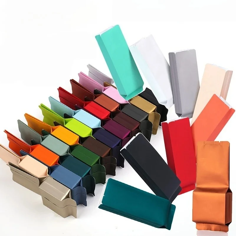100pcs Color Frosted Matte Long Aluminum Foil Packaging Bag Box Heat Sealing for Tea Coffee Powder Storage Pouch Portable