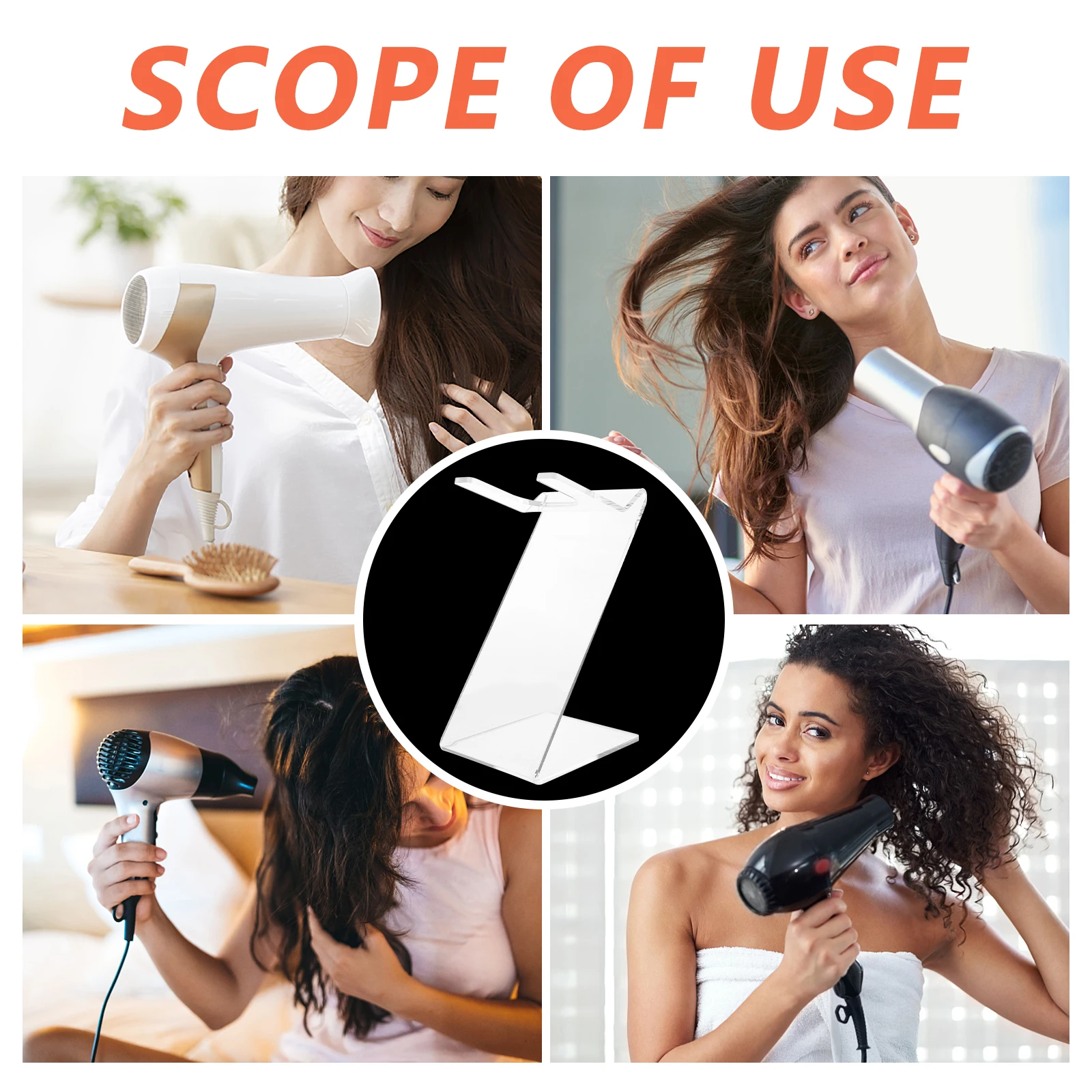 

Hair Dryer Display Stand Transparent Rack for Bathroom Home Use Thick 4mm Sturdy Hairdryer Storage Holder Countertop Blow Dryer