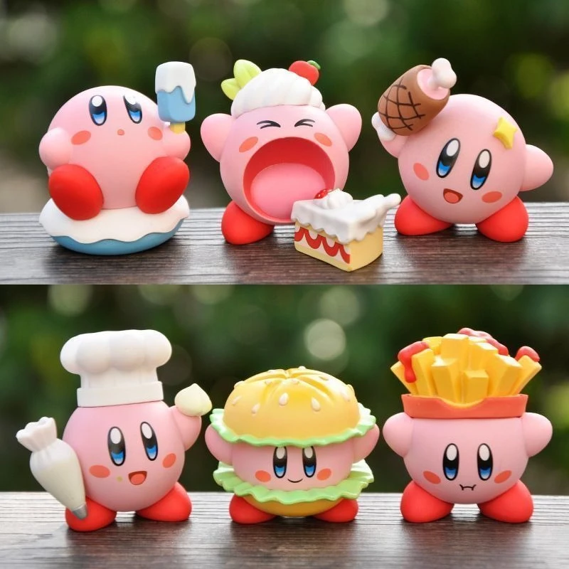 

6pcs Kawaii Star Kirby Ornament Cute Cartoon Figure Gourmet Series Model Decoration Anime Gift For Kids Adorable Car Doll