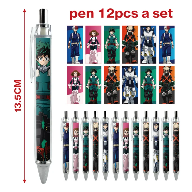 

12pcs/set My Hero Academia Shooting Game Peripheral Ballpoint Pen Set Cartoon Anime Student Stationery Office Signature Supplies