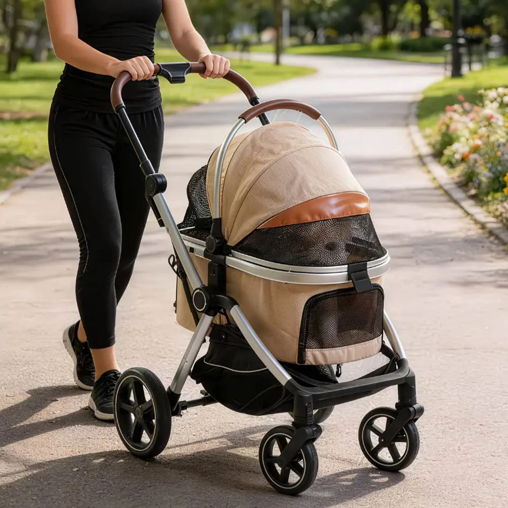 3-in-1 Lightweight Durable Pet Stroller Car Seat Combo Smooth-Rolling Dog Stroller Removable Harness Rubber Wheels 50-Pound