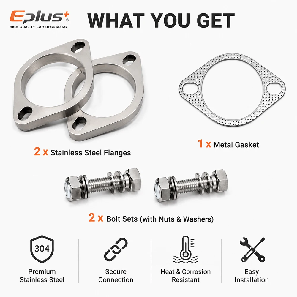 Eplus Komplettes 2-Loch 304 Edelstahl-Auspuffrohr-Flansch-Verbindungsset mit verstärkter Hochtemperaturdichtung für Auto- und Motorrad-Schalldämpfer – Detail 4