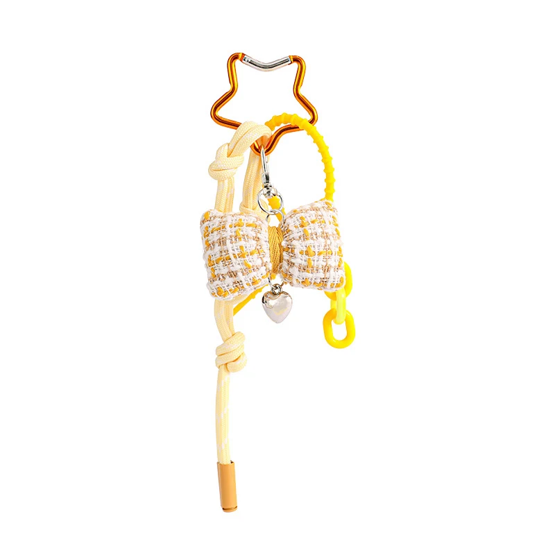 

Colourful Bow Woven Rope Bag Charm Keychain Fabric Bow Car Keychain Fashion Simple Versatile Backpack Decoration Gift