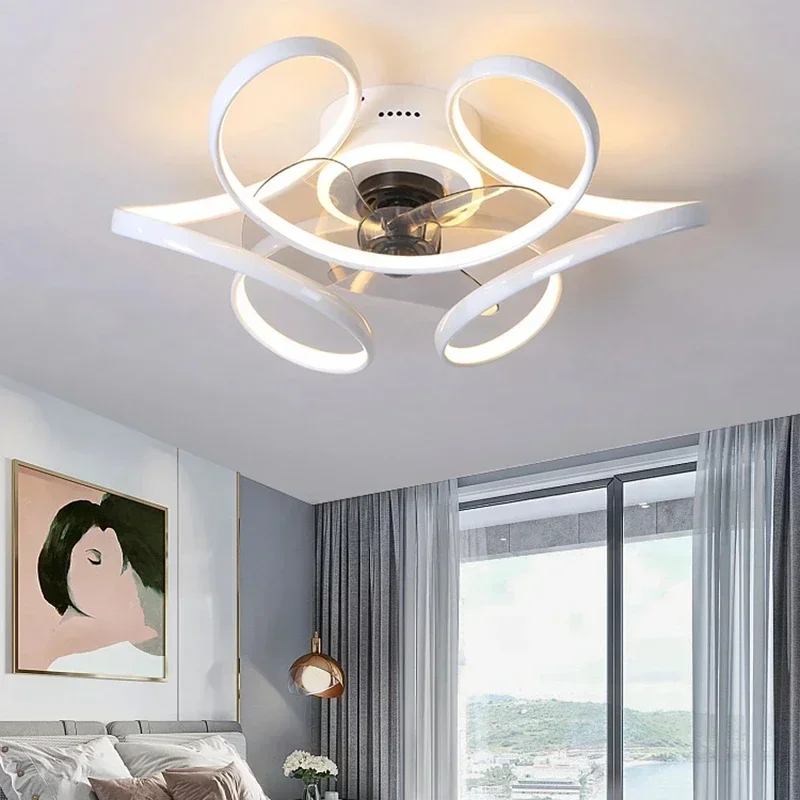 Modern Creative Ceiling Fan LED Lamp Living Room Restaurant Bedroom Remote Control Dimming Chandelier Indoor Decor Light Fixture