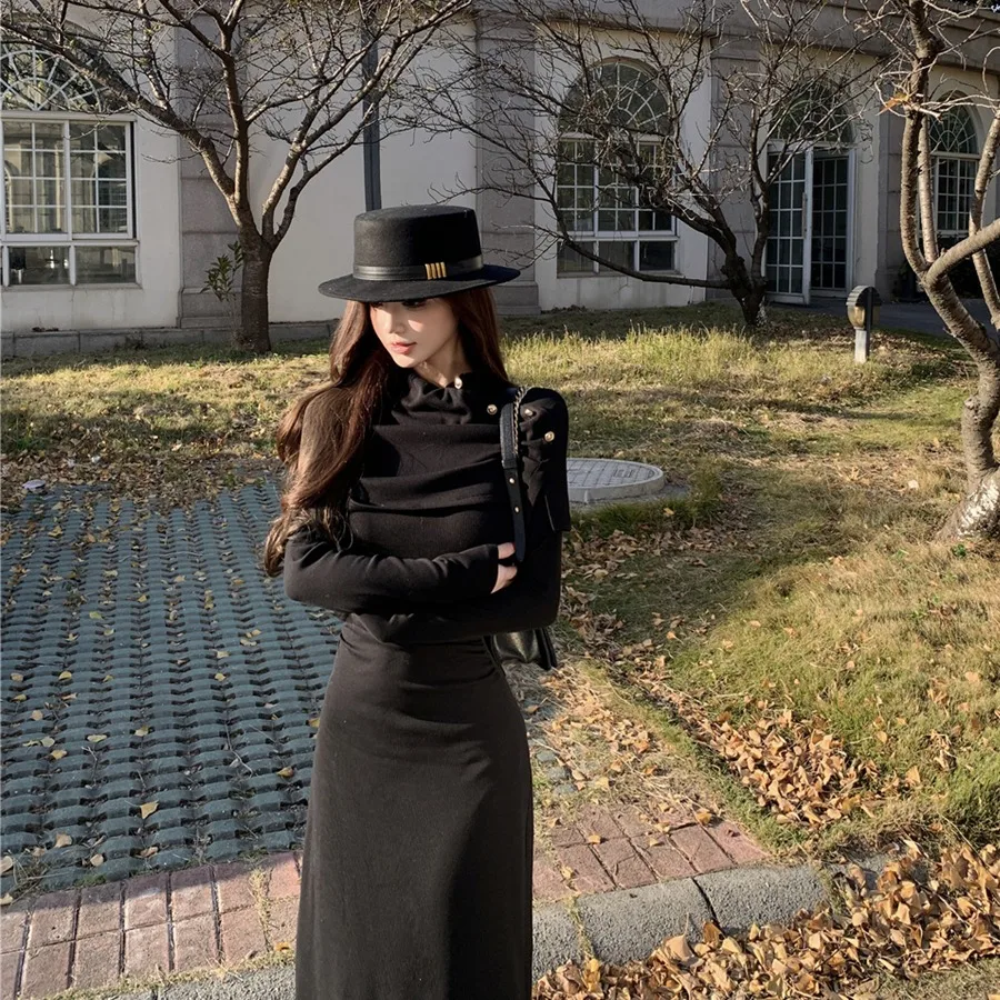 Ele Sexy Gebreide Lange Dr vrouwen Hoge Taille Slim Fit Herfst Winter Nieuwe Sle Retro Ci Pendelen H-ape Bodycon Dr