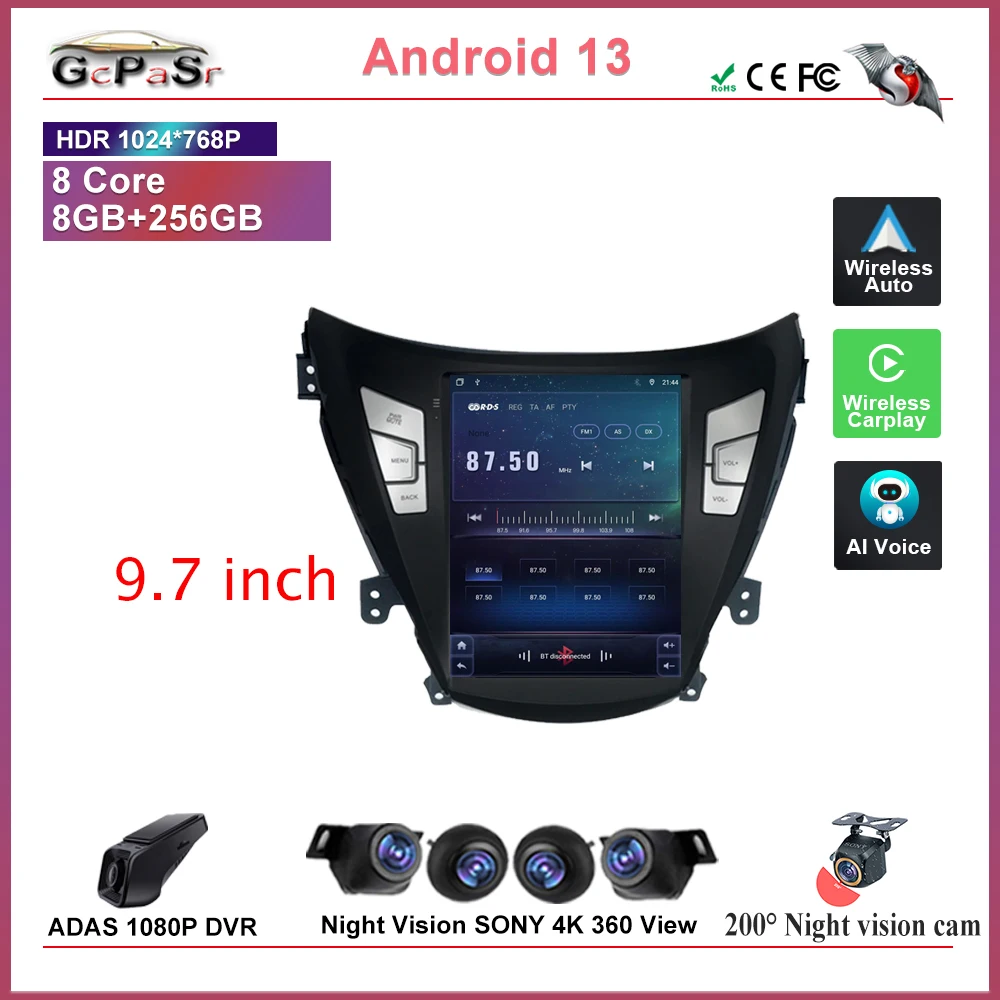 Auto Radio 9.7 Inch For Hyundai Elantra Avante I35 2011-2013 GPS Navigation Head Unit Multimedia Player Touch Screen No 2din DVD