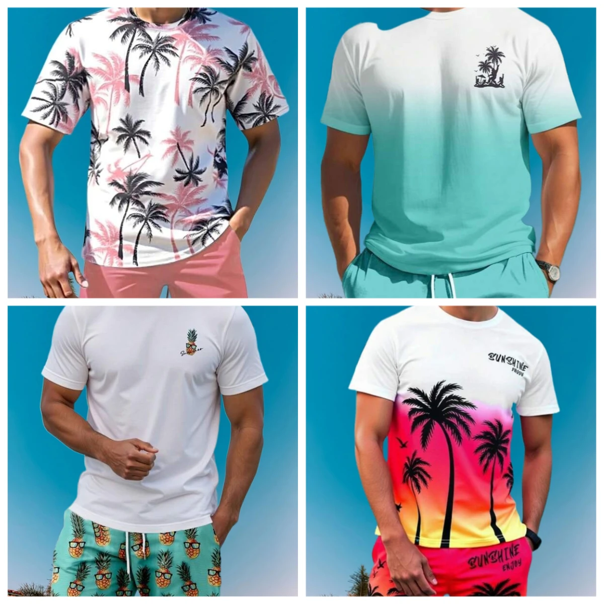 

2025 Latest Hot T-shirt Set 3D Vacation Style Trendy Various Elements Fashionable Street Men's Set Summer Top Shorts Breathable