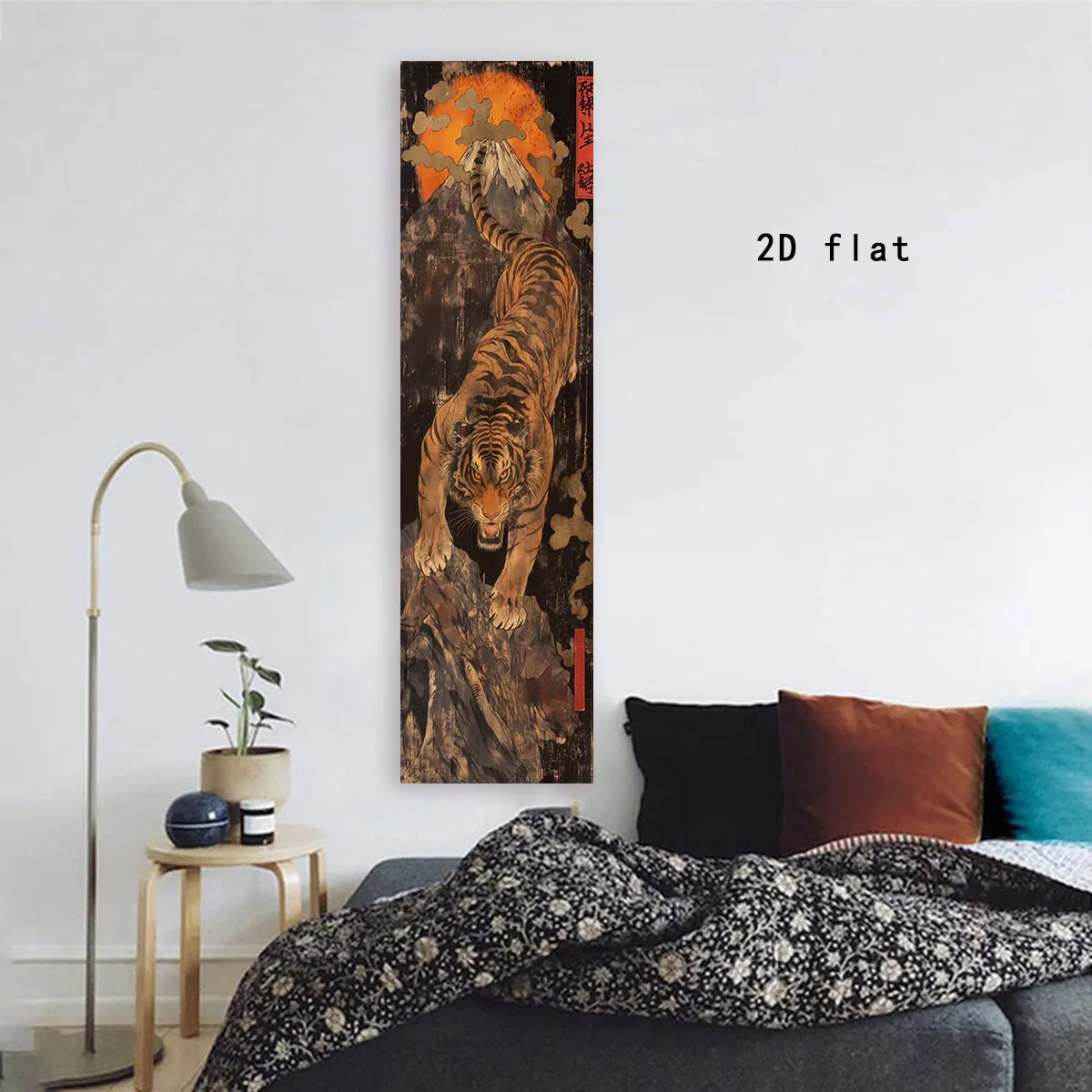 Japanese Style Mountain Tiger Vertical Tapestry Wall Decoration Landscape Sunset Tapestry  Wall Hanging For Living Room Bedroom