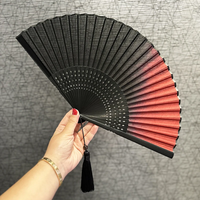 China Fan Chiffon Silk Cloth Personalized Color-block Folding Fan Wedding Hand Fan Portable Portable Fan Dance Lovers Fans