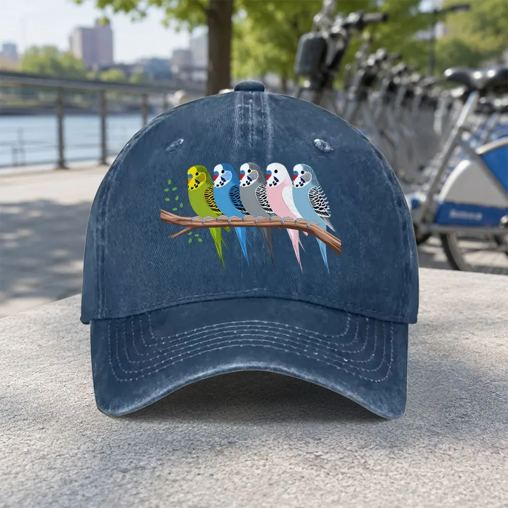 Colorful Budgie Birds Branch Baseball Cap Female Cowboy Sun Hats Hip Hop Mens Snapback Cap