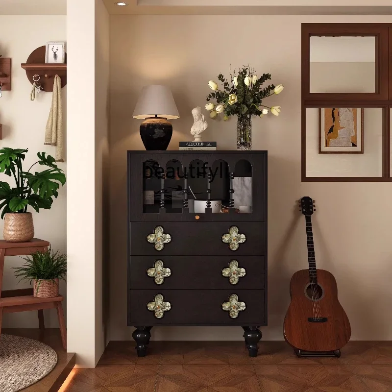 

French retro solid wood chest, living room storage cabinet, bedroom wall-to-wall storage cabinet R