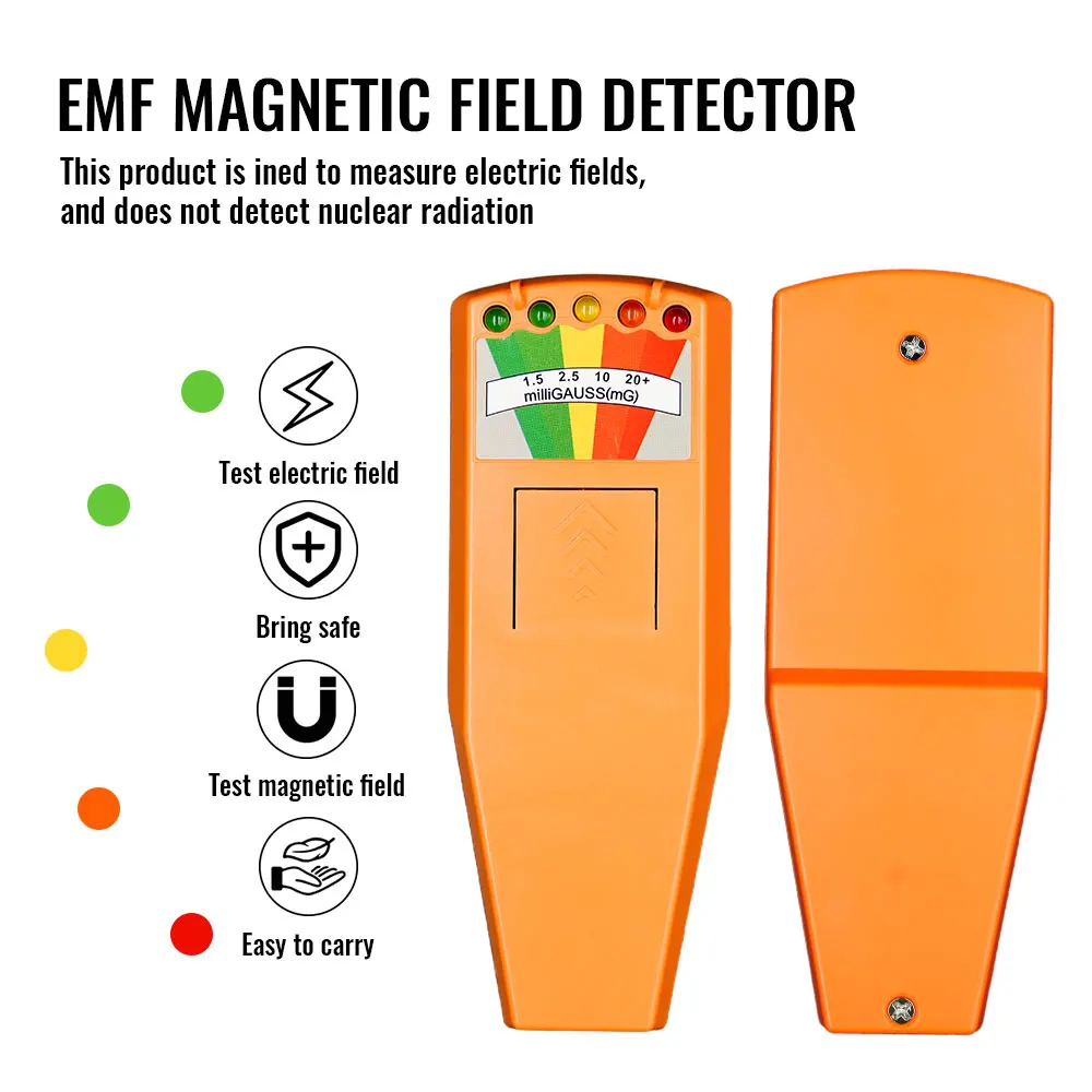 

EMF Meter - Portable High & Low Magnetic Field Detector with Colorful LED Display, 0-20 mGauss Range,Non-Rechargeable 9V Battery