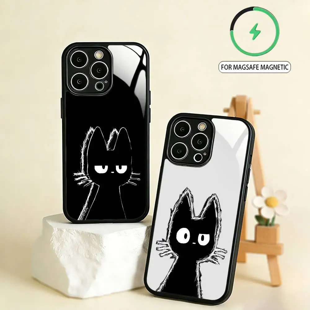 

Cute Black C-Cat Phone Case For iPhone17,16,15,14,13,12,11 Plus,Pro Max Magnetic For Magsafe Wireless Charging