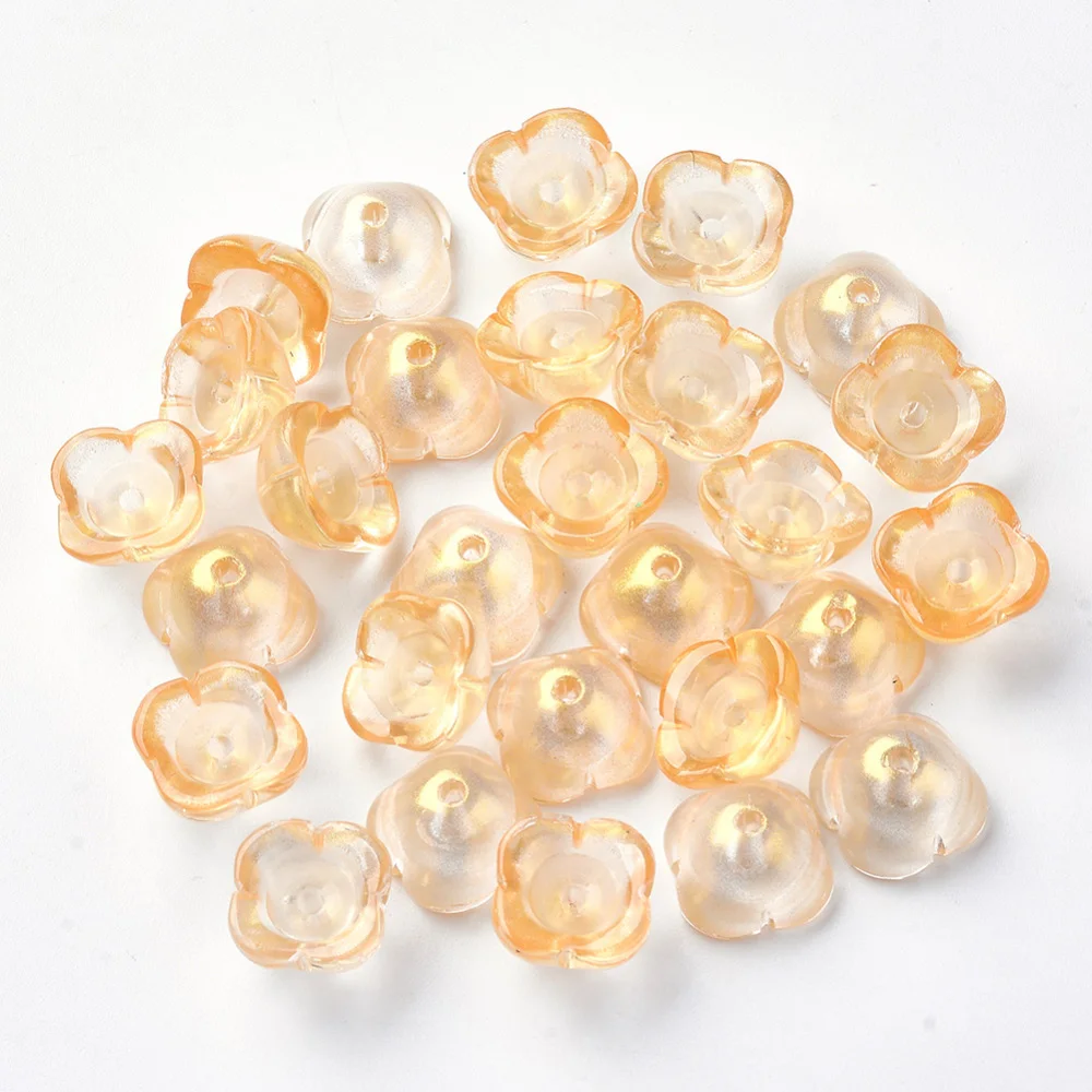 

20Pcs 4-Petal Flower Glass Bead Cone Transparent Spray Painted Glass Bead Caps for DIY Jewelry Making End Connector accessories