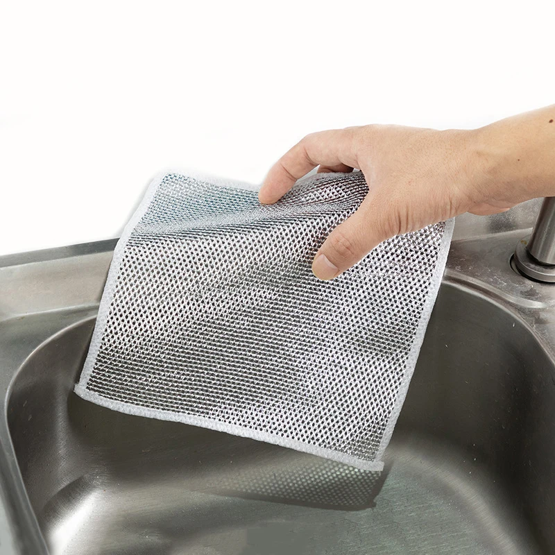 Magic Steel Wire Dishcloth Silver Cleaning Cloth Absorbent Kitchen Cleaner Wipe Rags for Tableware Bowl Plate Sink Cleaning Tool