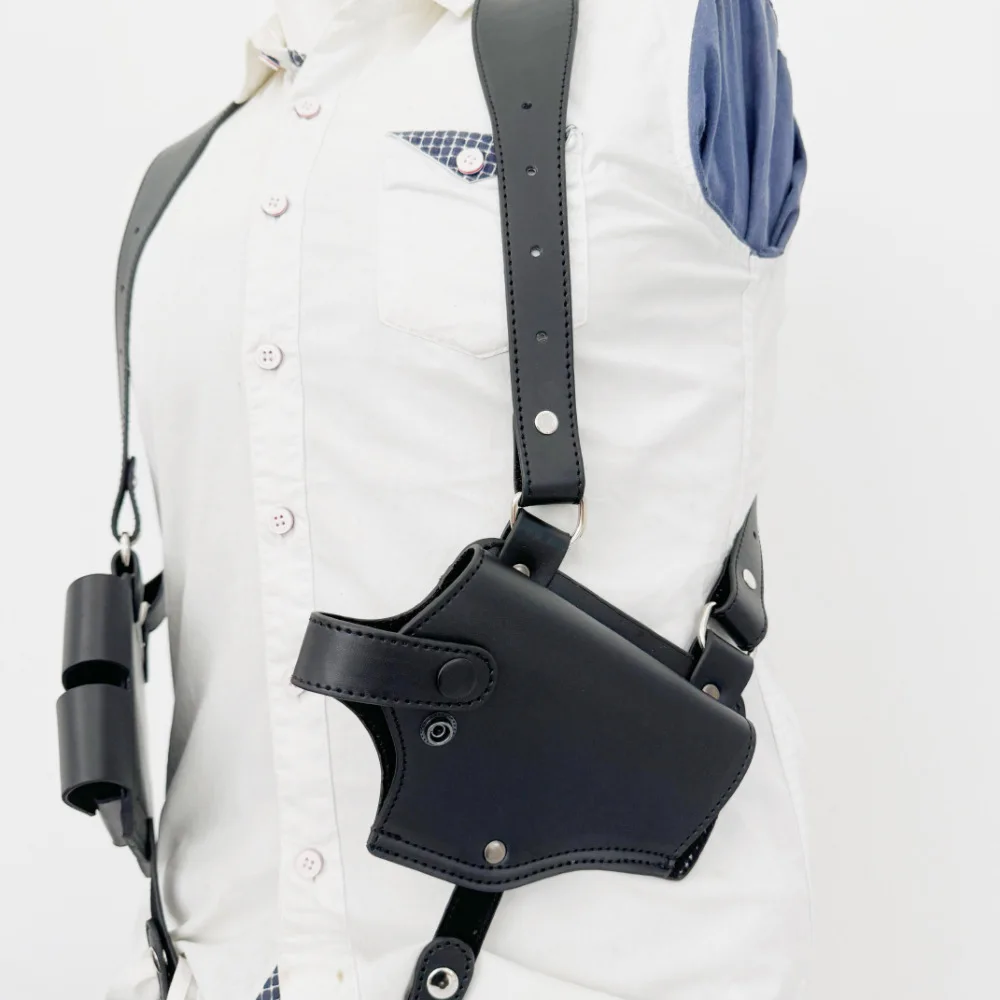 Étui tactique 1911 en cuir véritable pour l'extérieur, avec pochette pour magazines, double épaule, sous les bras, étui pour pistolet en cuir de vache