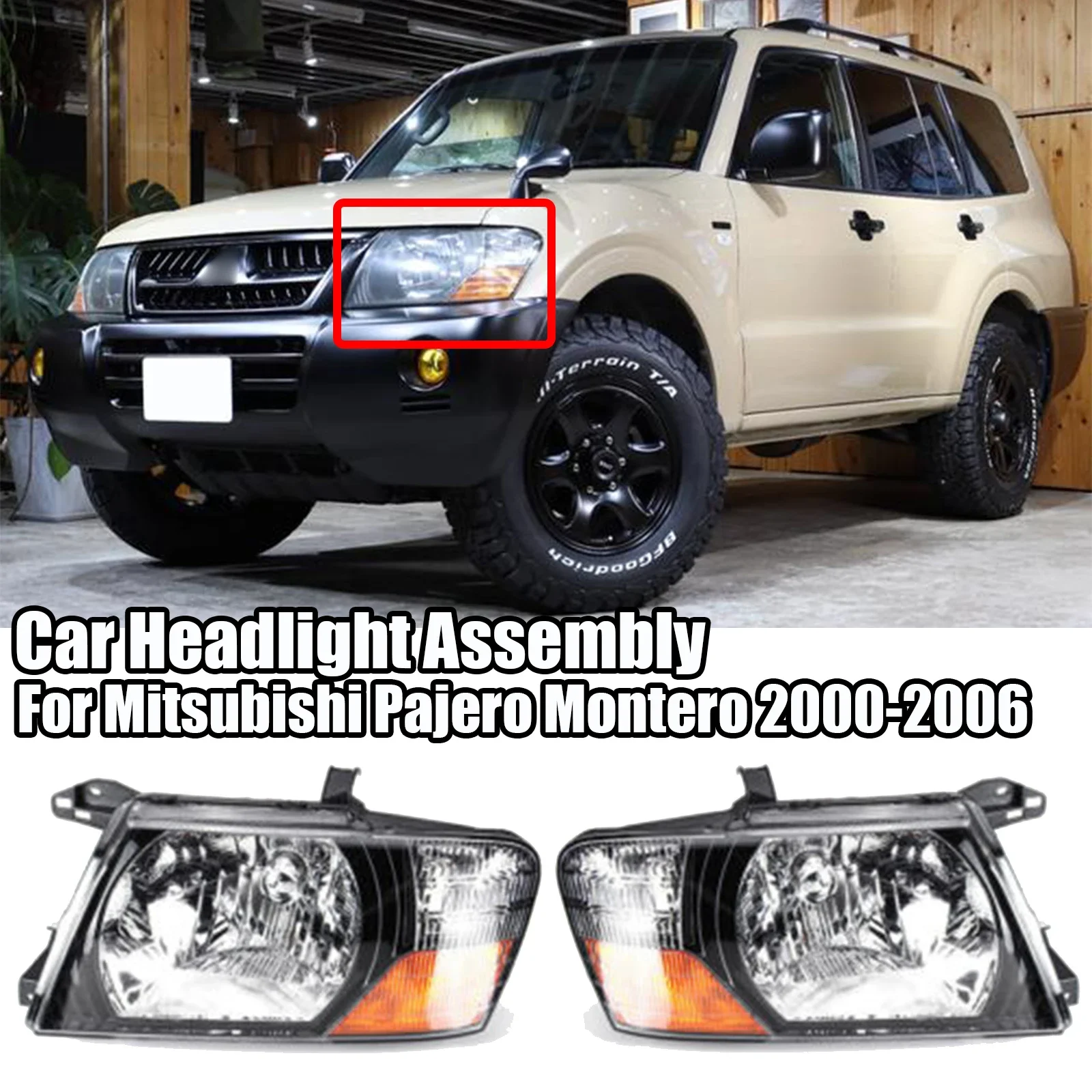 

Car Front Head Lamps Lights Assembly For 2000-2006 Mitsubishi Pajero Montero with Led Bulbs Left Right PC Lens Black