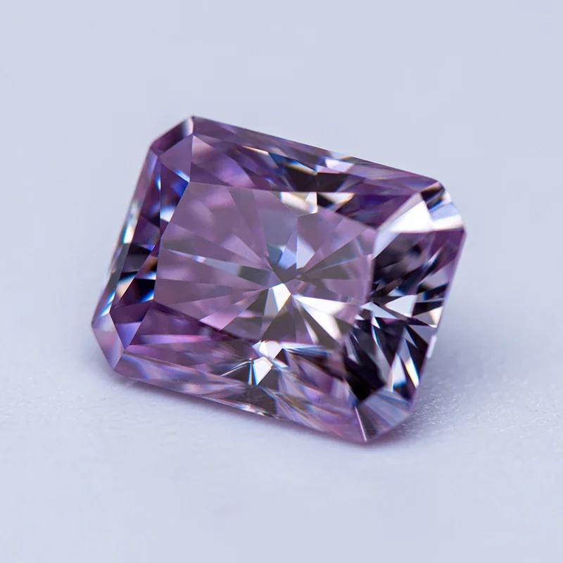 Moissanite Stone Radiant Cut Light Purple Color GRA Authentication Lab Grown Diamond DIY Ring Necklace Earrings Main Materials