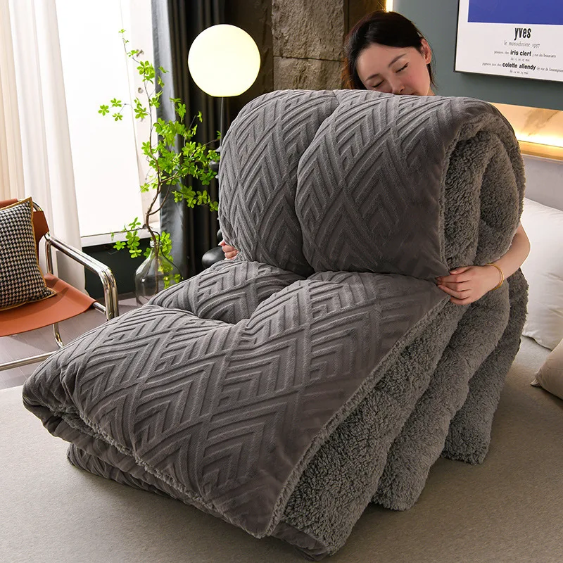 Winter Bedding Thick Quilt Blanket Thickened Warm Flannel Fleece Comforter Double-Sided Coral Fleece Soft Milk Velvet Quilt