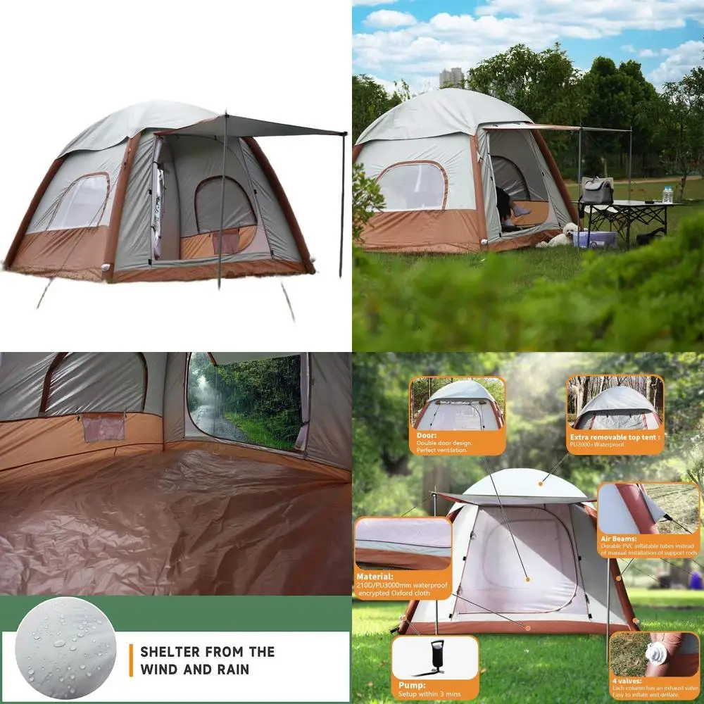 

4-Season Inflatable Tent for 2-4 People: Easy Setup, Waterproof, Windproof Camping Shelter - 7.8x7.8x5.6FT