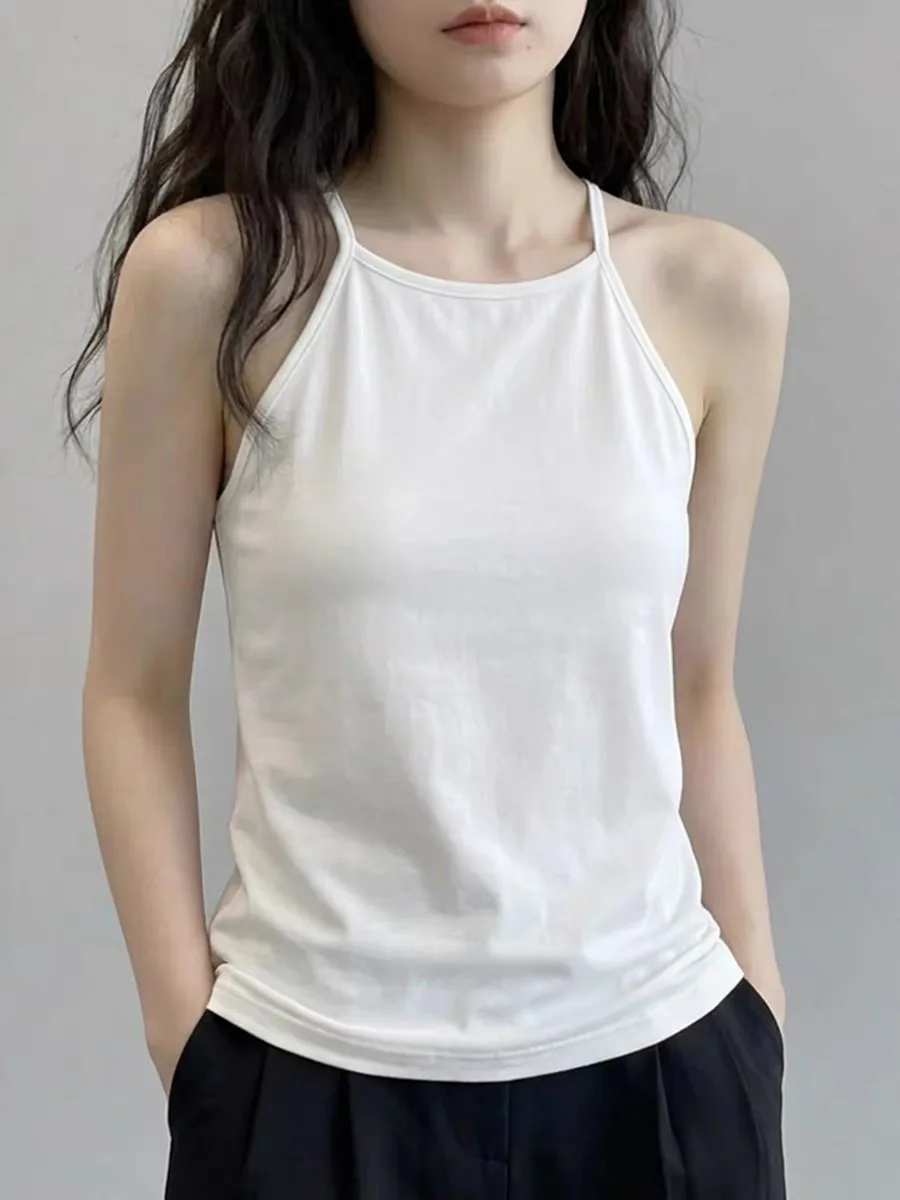 95 Cotton Halter Neck One-Piece Vest Women's Beautiful Back Large Size Outerwear Inner Match Backless Base Top