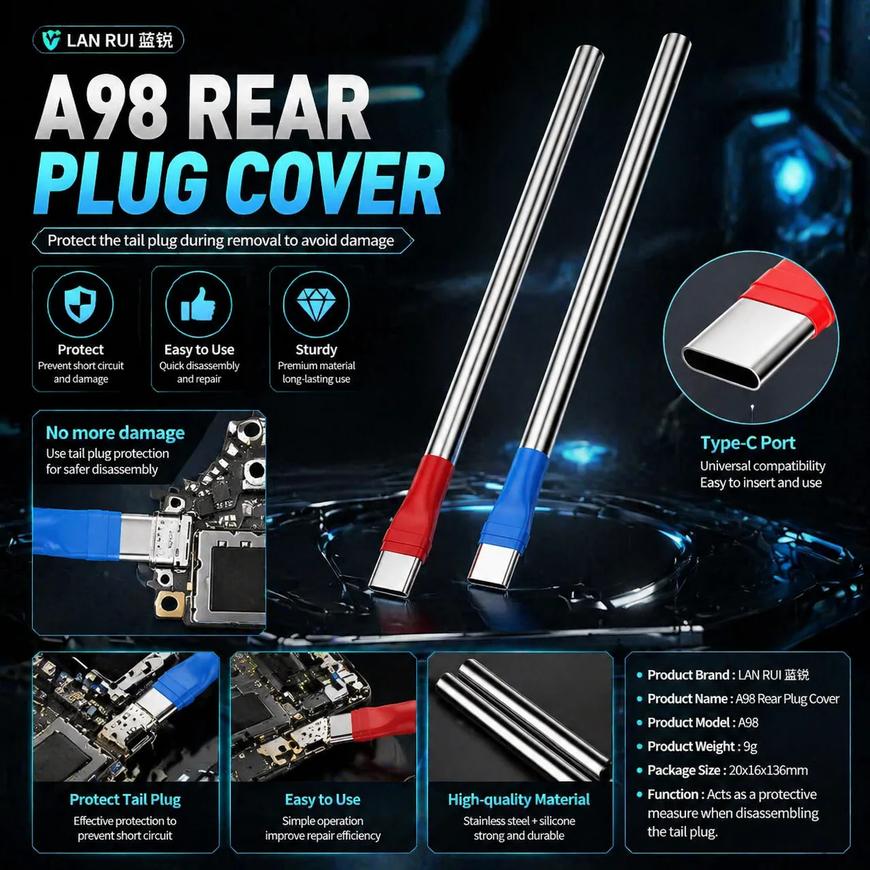 Lanrui A98 Type-C Tail Plug Protective Cover – Prevent Damage, Anti-Melting, Safe Disassembly, No Deformation