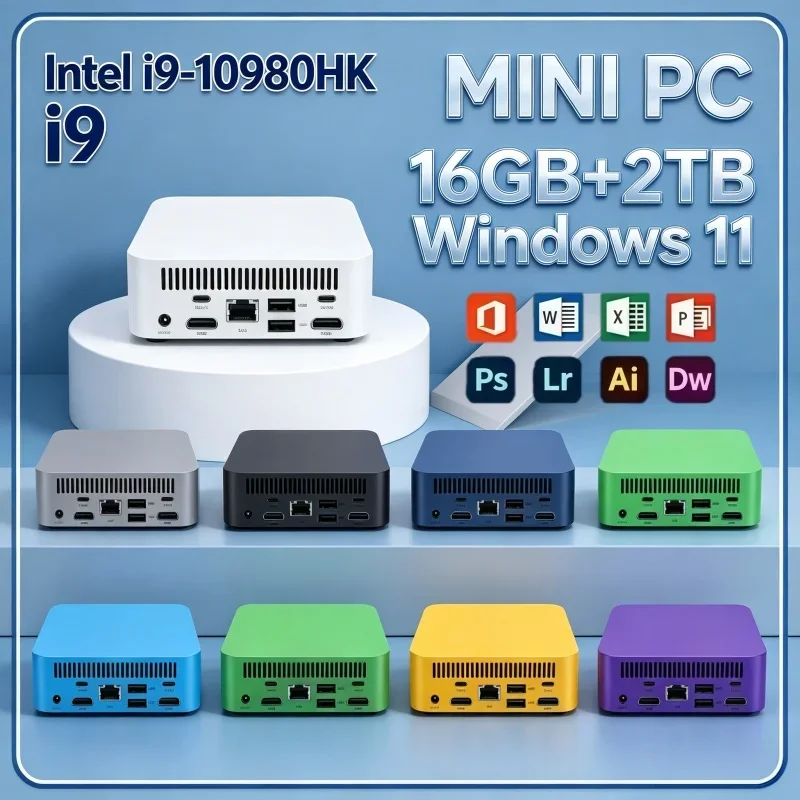 2026年型-intel-core-i9-10980hk-ミニpcボックス、16gb-ram、2tb-ssd、windows-11、4k、wi-fi-6対応、オフィスやエンターテイメントに最適な、持ち運び可能なコンパクトなコンピューター。