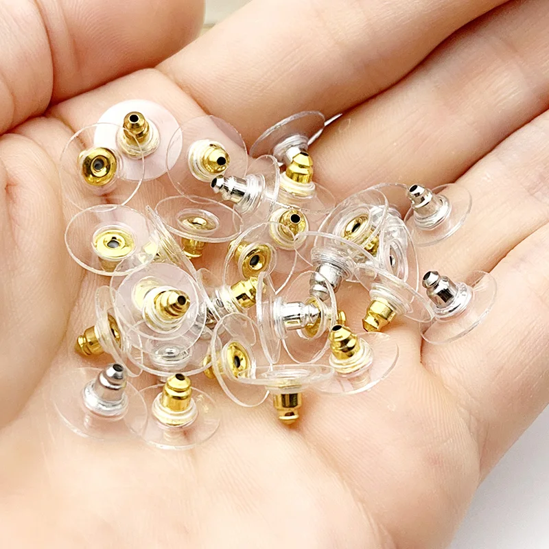 

200 Pcs/Lot Clear Disc Plastic Earnuts Earring Back Stoppers Accessories Metal Ear Post Nuts DIY Jewelry Findings Stud Plug Cap