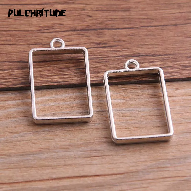 10Pcs 21*34mm 7 Color Alloy Jewelry Accessories Rectangular Charm Hollow Glue Blank Pendant Tray Bezel