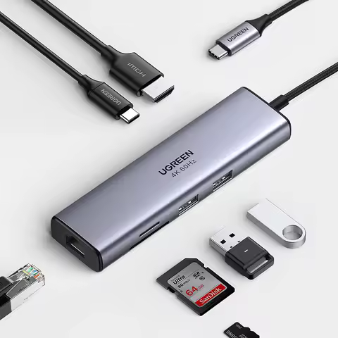 UGREEN HUB USB 7-em-1 Tipo-C para 4K60Hz HDMI SD e TF 5Gbps USB3.0 PD100W para Acessórios Lapop Macbook Estação de ancoragem divisor USB