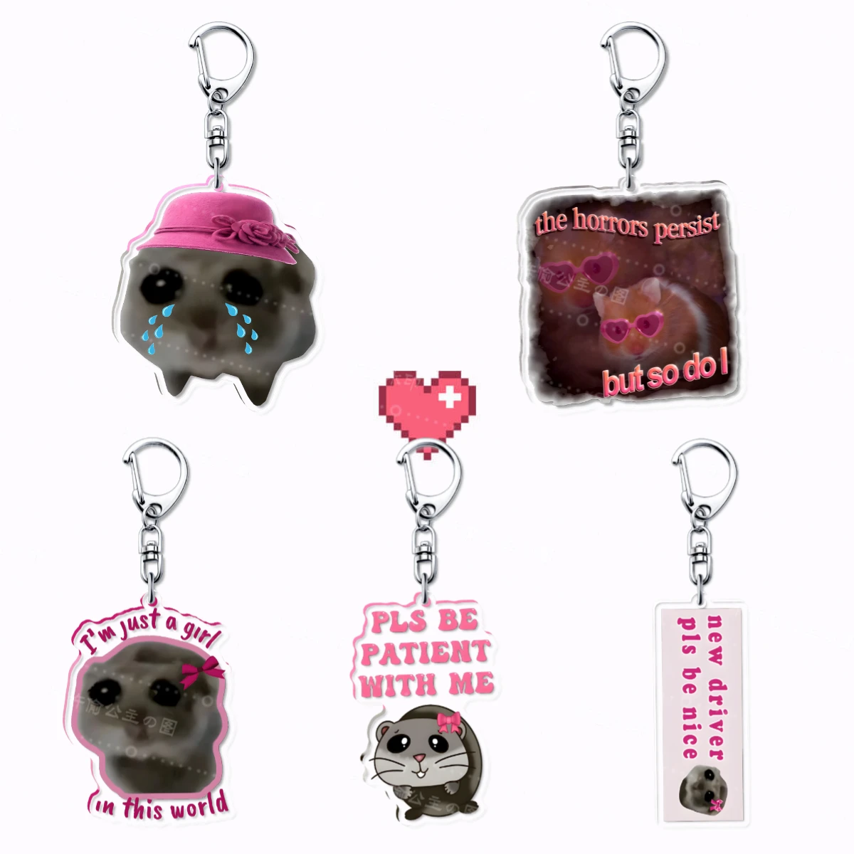 Fun Meme Im Just A Girl Sad Hamster Key Chain Keychains Ring for Accessories Bag Funny Pendant Keyring Jewelry Fans as Gifts