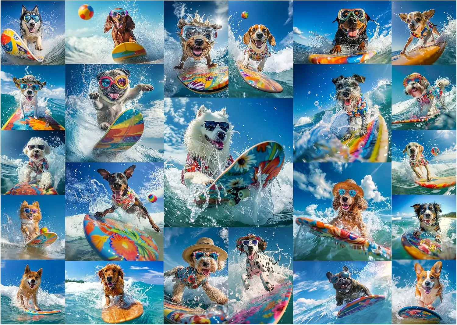 Quebra-cabeça de madeira para cachorro de surf legal, 520/500/300 peças, quebra-cabeças para jogos de atividades familiares desafiadores, festa, presente de aniversário