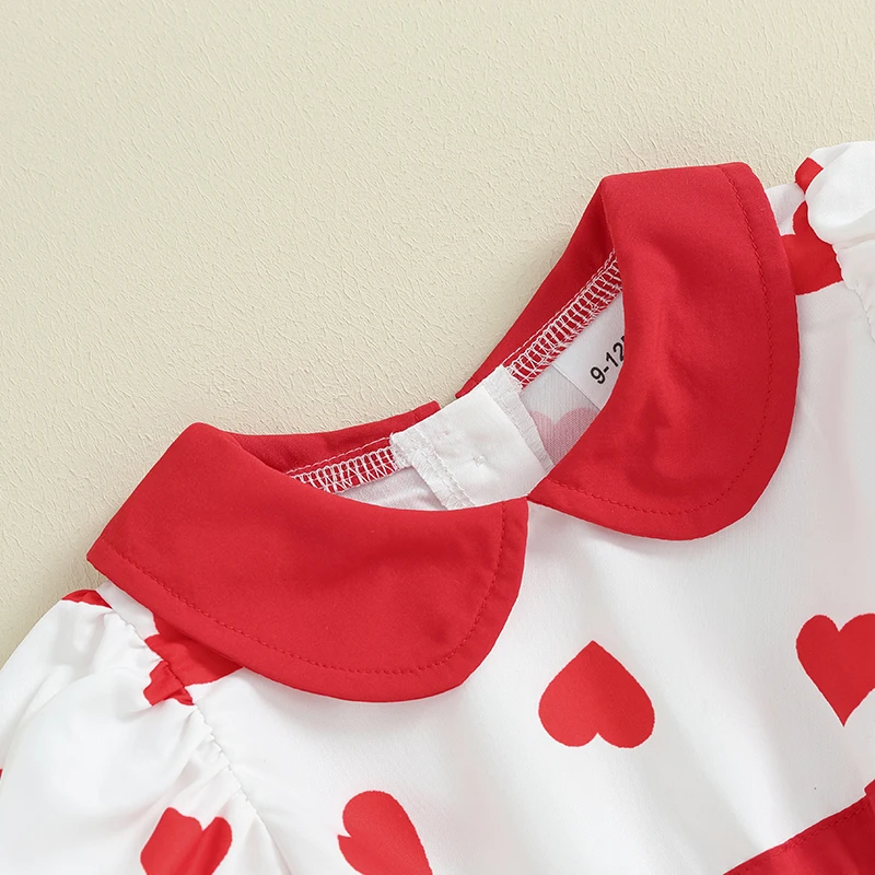 

Sweetheart Valentine s Day Dress for Baby Girls with Short Sleeves Doll Collar Heart Print and Tulle Skirt - Adorable A-Line