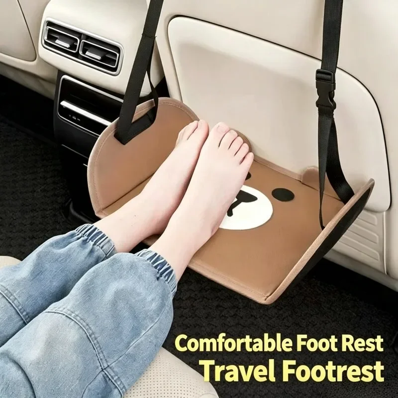 Universal Car Back Seat Foot Rest Cute Bear Design Suspended Foot Stool Long Drive Travel Foot Support Car Decoration Supplies