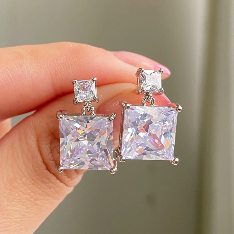 UILZ Princess Cut Green Pink Zircon Square Stud Earrings Luxury Crystal Stone Earrings for Women Wedding Jewelry Wholesale