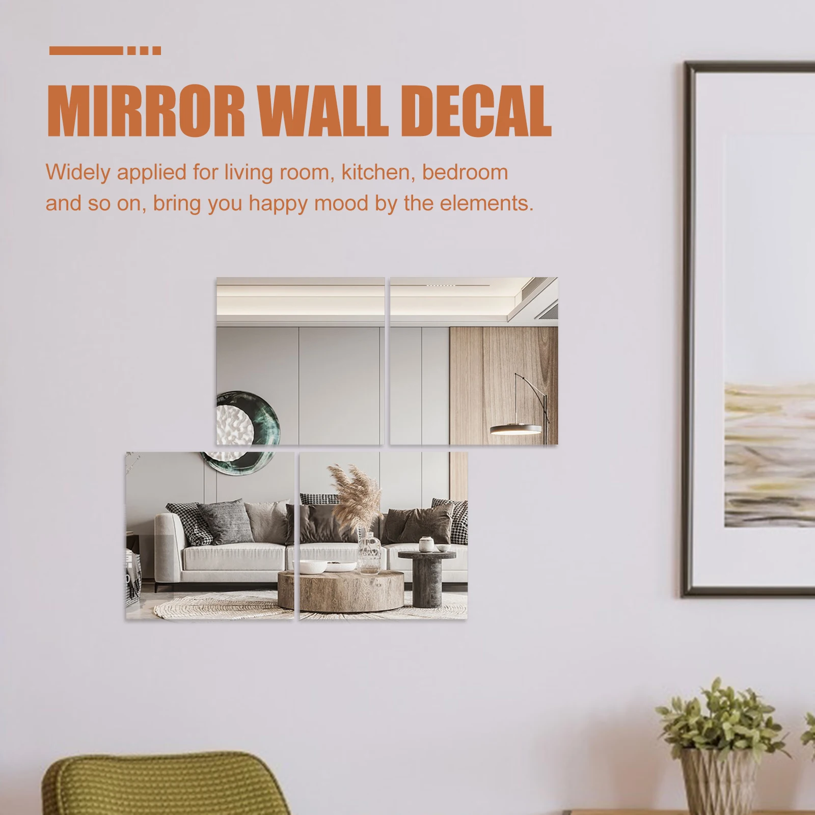 สติ๊กเกอร์ติดผนังลายกระจกสี่เหลี่ยม แผ่นกระจกพลาสติกแบบลอกออกได้ ตกแต่งผนังบ้าน