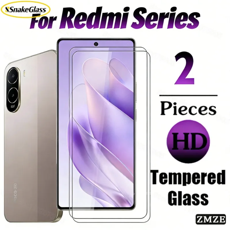 

2PCS HD Screen Tempered Glass Films for Redmi Note 15 Pro+ 9H Hardness Tempered Glass Film for Remdi Note 15 14 13 12 11 10 Pro